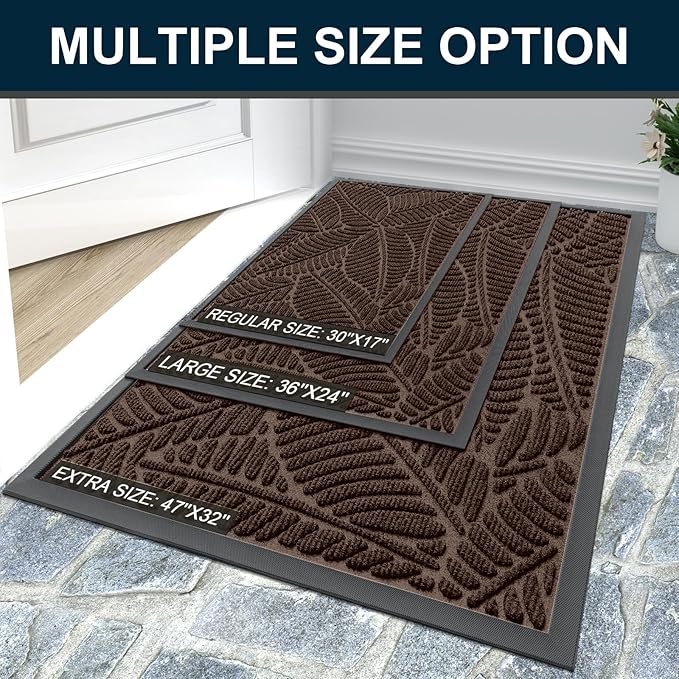 Colorxy Waterproof Doormat, Sturdy Natural Rubber Front Door Mats, Non Slip Low Profile Indoor Outdoor Entrance Mat, Stain Resistant Easy Clean Floor Mat for Patio or Entryway, 47''x17'', Dark Brown