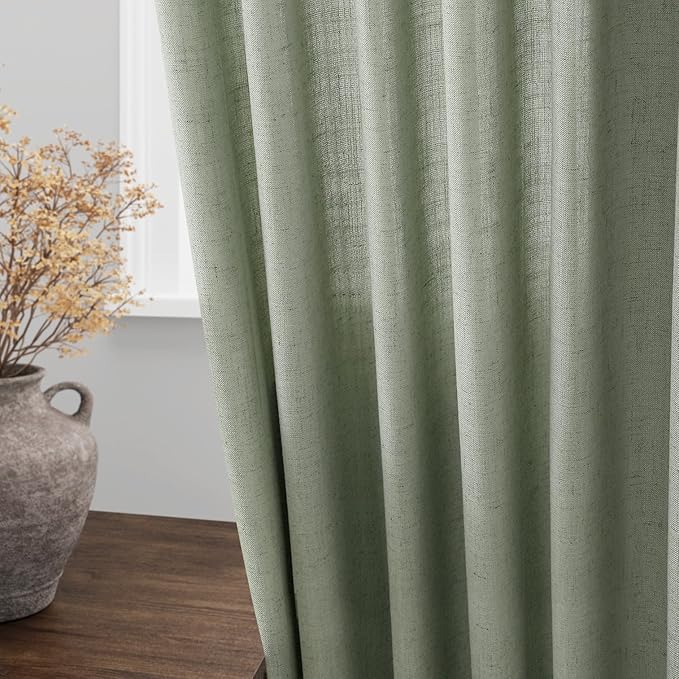 Extra Long Desert Sage Linen Curtains 120 Inch for Living Room 2 Panels Set Rod Pocket Back Tab Light Filtering Semi Sheer Linen Window Drapes Privacy High Ceiling Drapes for Farmhouse 52x120