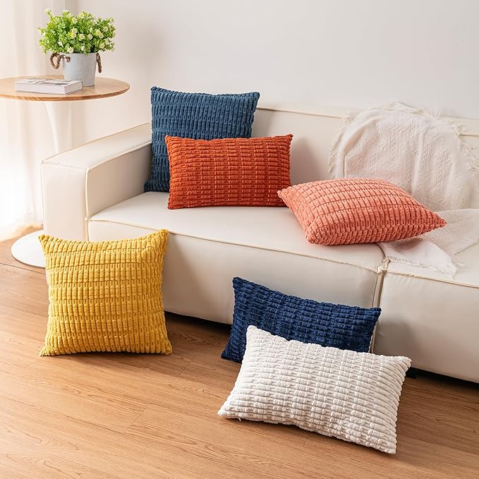 Pack of 2 Corduroy Decorative Throw Pillow Covers 12x24 Inch Soft Striped Pillow Covers Modern Farmhouse Home Decor for Sofa Living Room Couch Bed（Cranberry Red）