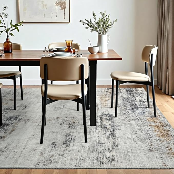Toneed Abstract Area Rug Modern Washable Rug Soft Non Slip Rug Low Pile for Bedroom Living Room Dining Room Grey/Brown 3x5 Feet