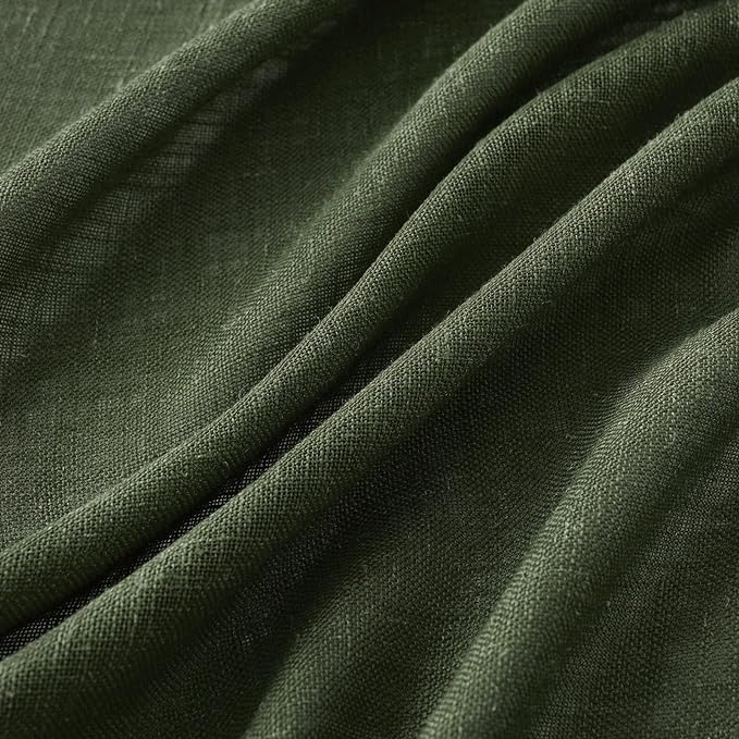MIULEE Olive Green Linen Curtains 84 Inch Length for Bedroom Living Room, Soft Thick Linen Textured Window Drapes Semi Sheer Light Filtering Back Tab Rod Pocket Burlap Look, 2 Panels, 37x84 Inches
