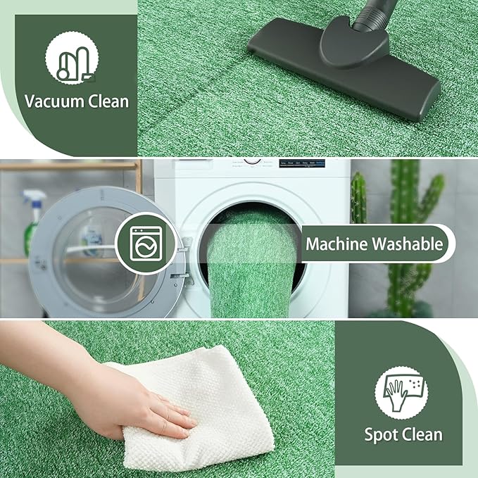 AROGAN Washable 4×6 Bedroom Rug, Modern Area Rugs with Soft Memory Foam for Living Room, Minimalist Non-Slip Indoor Floor Carpet for Dining Room Office Kids Playroom Decor, Green