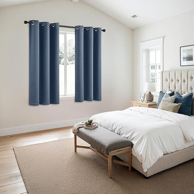 MIULEE Stone Blue Blackout Curtains for Bedroom Living Room 63 Inches Long 2 Panels, Thermal Insulated Room Darkening Drapes Solid Grommet Noise Reduction Light Blocking Window Treatments 34x63 Inch