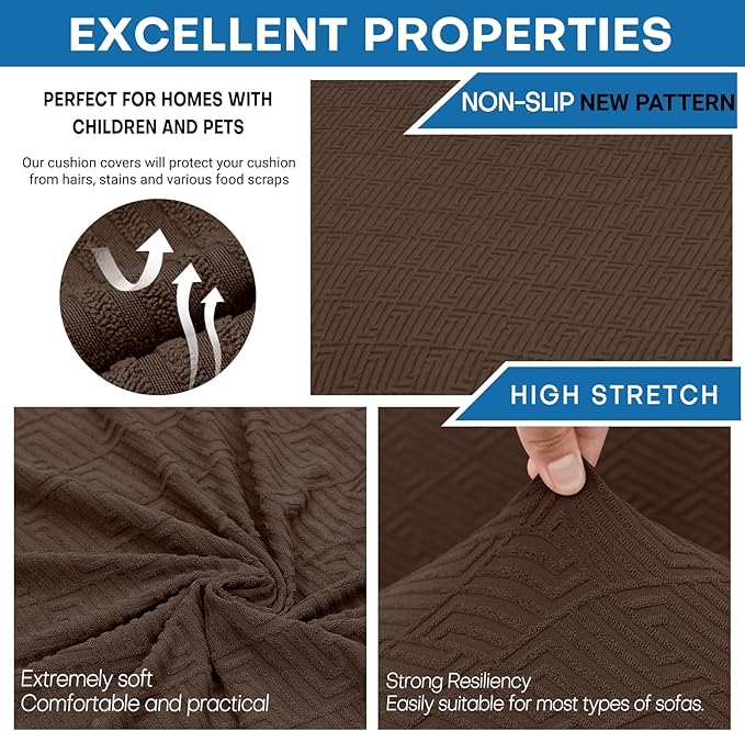 XINEAGE Couch Cushion Covers Seat Cushion Cover Thick Stretch Sofa Slipcovers 1 Piece Individual Couch Covers with Elastic Bottom(Single Seat Cushion/Backrest,Coffee)