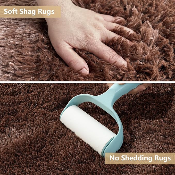 Shag Area Rugs for Bedroom Living Room,8X10 Ultra Soft Fluffy Area Rugs for Dorm, Indoor Carpet Nursery Rugs for Kids Girls Room Home Decor,Brown