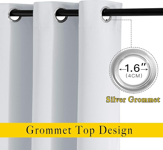 NICETOWN Greyish White Room Darkening Curtains Blackout 36 inch Curtains for Kitchen, Grommet Solid Window Treatments Sound Reducing for Bedroom, 2 Panels, W37 x L36, 2 Panels