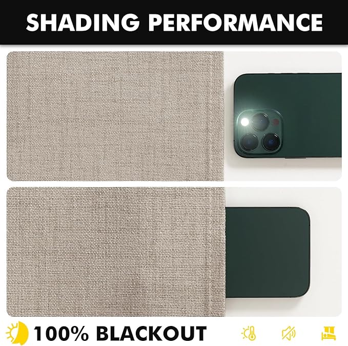MIULEE 100% Blackout Linen Curtains for Bedroom, Taupe Solid Luxury Decor Thermal Insulation Room Darkening Drapes for Living Room Nursery Back Tab Rod Pocket 42 x 90 Inches, 2 Panels