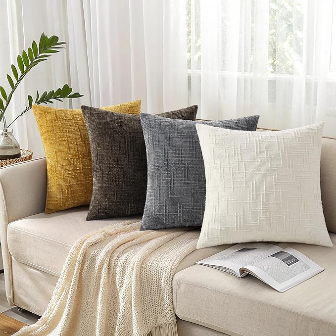 decorUhome Summer Mustard Yellow Chenille Euro Sham Throw Pillow Covers 26x26 Set of 2 Textured Cozy Slubby Couch Pillow Covers Modern Farmhouse Boho Decorative Pillow Cases for Bed Sofa Living Room