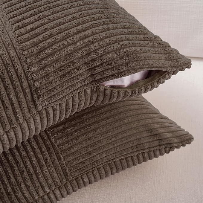 Fancy Homi 2 Packs Dark Brown Decorative Throw Pillow Covers 16x16 Inch for Living Room Couch Bed Sofa, Rustic Farmhouse Boho Home Decor, Soft Corss Patchwork Corduroy Textured Cushion Case 40x40 cm