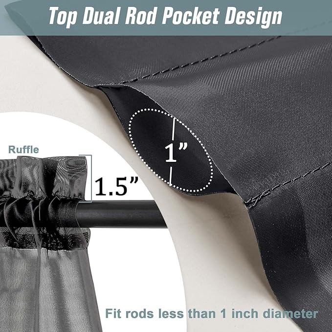 Black Sheer Curtains 90 Inches Long 2 Panels, Light Filtering Solid Sheer Curtains for Bedroom Living Room, Lightweight Soft Airy Window Voile Sheer Drapes, Dual Rod Pocket, 2x42Wx90L Inches