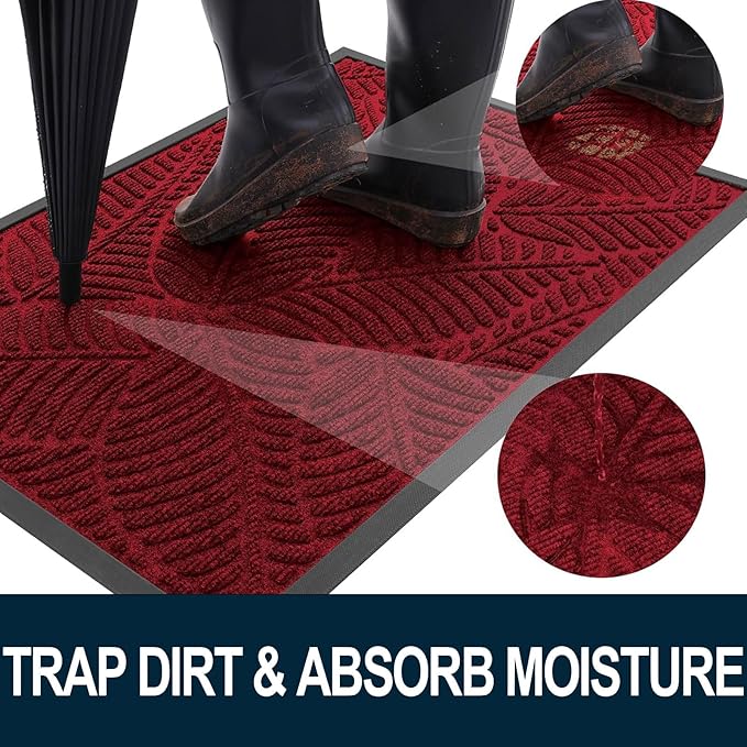 Colorxy Waterproof Doormat, Sturdy Natural Rubber Front Indoor Mat, Non Slip Low Profile Indoor Outdoor Door Mats, Stain and Fade Resistant Floor Mats, Easy Clean Patio Entry Mat, 71''x47'', Burgundy