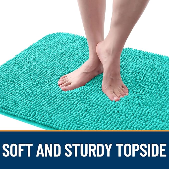 OLANLY Dog Door Mat for Muddy Paws 47x17, Absorbs Moisture and Dirt, Absorbent Non-Slip Washable Doormat, Quick Dry Chenille Mud Mat for Dogs, Entry Indoor Entryway Carpet for Inside Floor, Teal