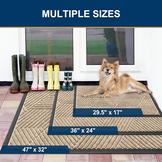 Smiry Front Door Mat Outside Entrance, Heavy Duty Sturdy Natural Rubber Doormat, Trap Dirt and Moisture, Easy Clean Low Profile Mats for Indoor Outdoor Entry, Irregular Triangle (47x32, Mixed Camel)
