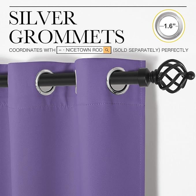 NICETOWN 84 inches Blackout Curtains for Office and Theater, Thermal Insulated Solid Grommet Drapes for Living Room (Lilac Purple, 1 Pair, 42 inches Wide)