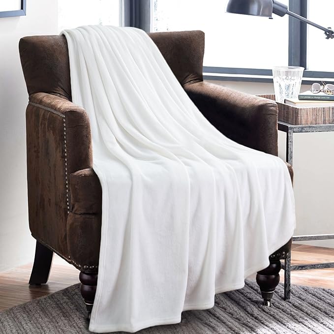 Bedsure GentleSoft Fleece Blanket Twin Size White - 300GSM Lightweight Plush Fuzzy Cozy Soft Warm Blanket for Bed, Sofa, Couch, Travel, Camping, 60x80 inches