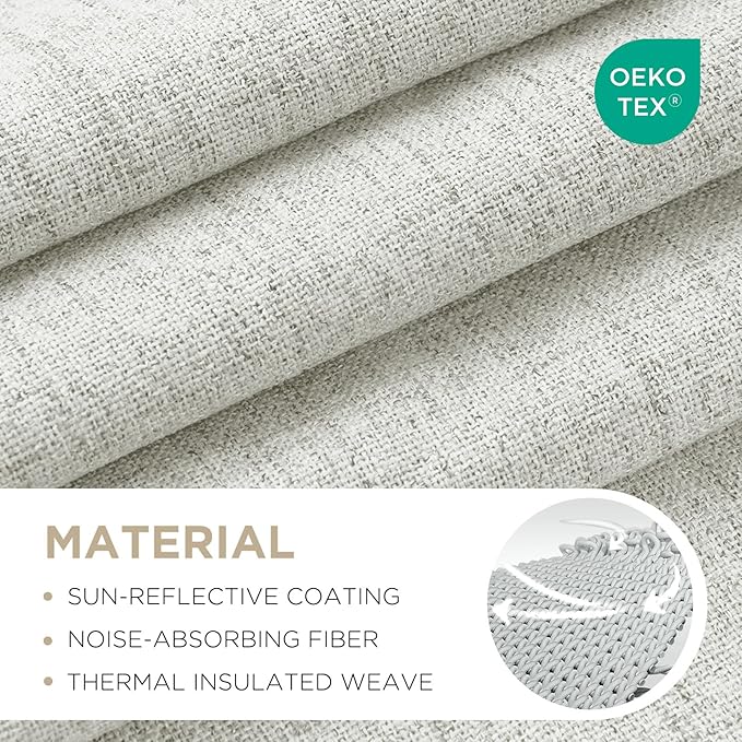Joydeco Blackout Curtains for Bedroom - 100% Light Blocking 2 Panels Set White Drapes 37" W x 63" L, Thermal Insulated Room Darkening Curtains, Linen Textured for Living Room, Rod Pocket & Back Tabs