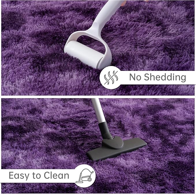 Goideal Fluffy Rug for Bedroom Living Room, 4x6 Purple Area Rugs, Faux Fur Shag Modern Carpet Ultra Soft Girls Boys Room Home Decor, Tie-Dyed