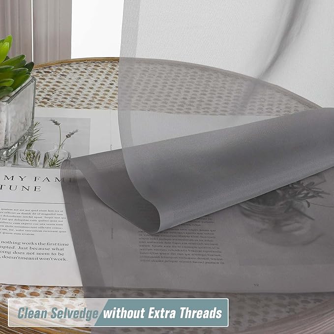 Grey Window Sheer Curtains 45 Inches Length, Voile Short Curtains for Living Room Bedroom, Modern Window Drapes 2 Panels, Top Dual Rod Pocket Design, Charcoal Grey, 2x42Wx45L Inches