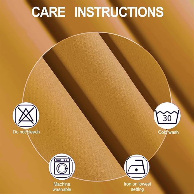 LEMOMO Mustard Yellow Thermal Blackout Curtains/38 x 63 Inch/Set of 2 Panels Room Darkening Curtains for Bedroom