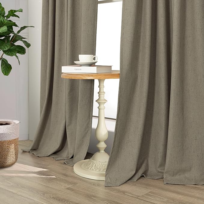 Taupe Blackout Curtains 90 Inches Long Thick Linen Patio Curtain for Sliding Glass Doors Neutral Cottagecore Home Decor Living Room Darkening Energy Saving Drape Window Coverings 52x90 Length 2 Panels