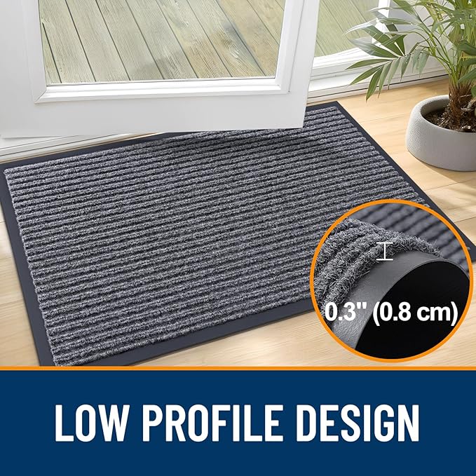 OLANLY Front Door Mat Indoor Outdoor Entrance, 2-Pack 59 x 23 Inch, Waterproof Heavy Duty Doormat, Fade Resistant, Low Profile, Easy Clean Patio Porch Welcome Floor Mats for Entry, Grey