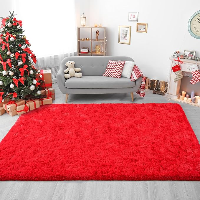 Chicrug Soft Area Rugs for Bedroom Living Room Plush Fluffy Rug 4x6 Feet, Shag Furry Area Rug Carpet Non Shedding for Nursery Children Kids Girls Room Home Decorative, Red