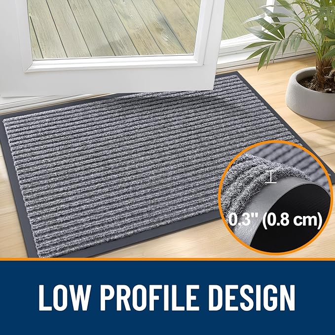 OLANLY Front Door Mat Indoor Outdoor Entrance, 2-Pack 47 x 23 Inch, Waterproof Heavy Duty Doormat, Fade Resistant, Low Profile, Easy Clean Patio Porch Welcome Floor Mats for Entry, Light Gray