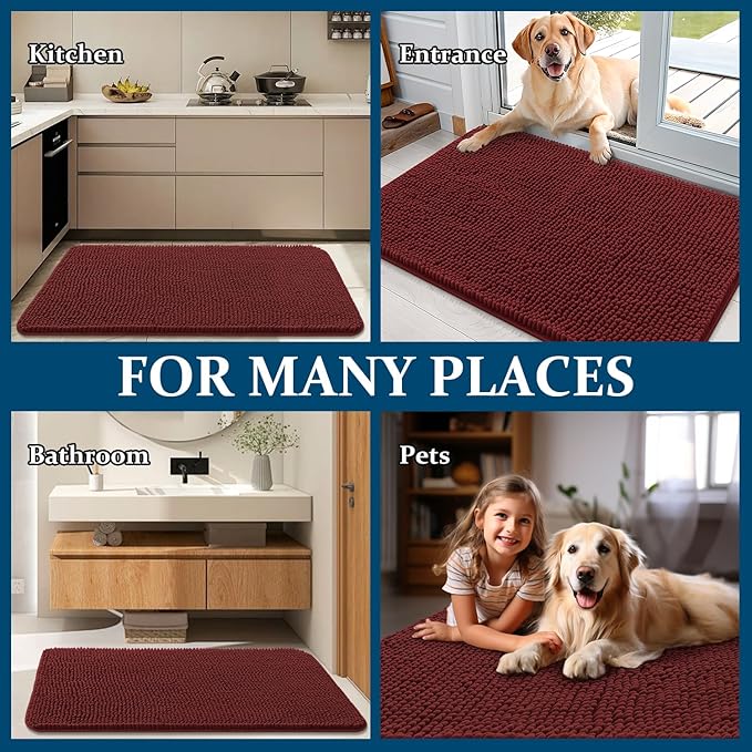 OLANLY Dog Door Mat for Muddy Paws 44x32, Absorbs Moisture and Dirt, Absorbent Non-Slip Washable Doormat, Quick Dry Chenille Mud Mat, Entry Indoor Entryway Carpet for Inside Floor, Caramel Russet