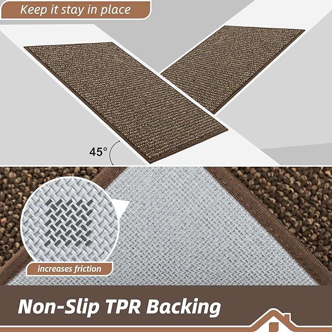 BEQHAUSE Kitchen Runner Rugs 24"x60", Non-Slip Kitchen Mats for Floor, Super Absorbent and Stain Resistant Kitchen Rug, Machine Washable Rugs for Kitchen, Hallway, Laundry & Sink, Brown