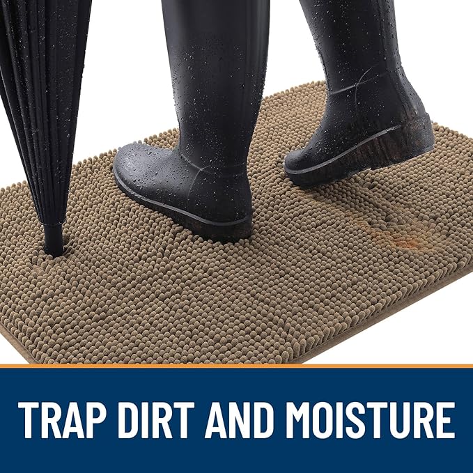 OLANLY Dog Door Mat for Muddy Paws 70x32, Absorbs Moisture and Dirt, Absorbent Non-Slip Washable Doormat, Quick Dry Chenille Mud Mat for Dogs, Entry Indoor Entryway Carpet for Inside Floor, Tan