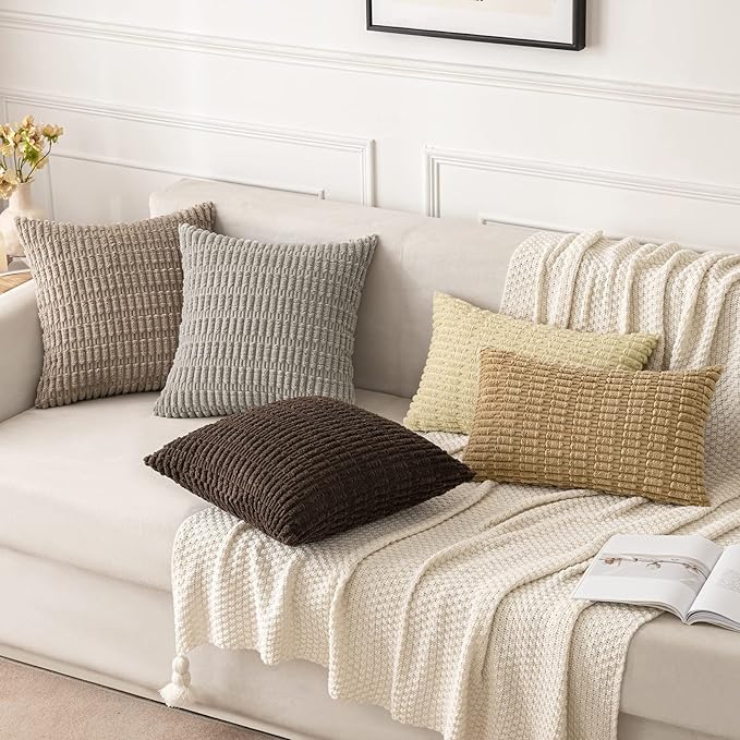 MIULEE Pack of 2 Corduroy Decorative Throw Pillow Covers 16x16 Inch Soft Boho Striped Pillow Covers Modern Farmhouse Home Decor for Sofa Living Room Couch Bed Dark Brown
