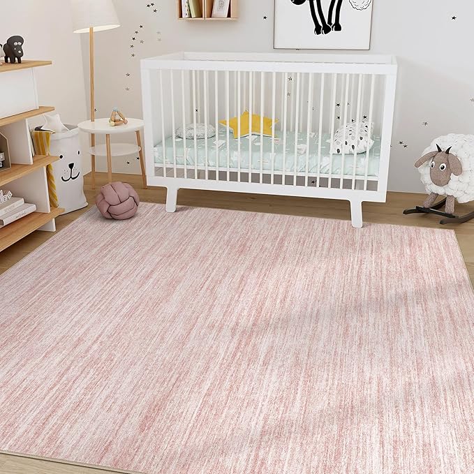 Nakagishi 9x12 Area Rugs Living Room: Washable Large Vintage Rug Neutral Non-Slip Soft Stain Resistant Indoor Carpet for Bedroom Nursery Dining Room Office Playroom - Pink-01