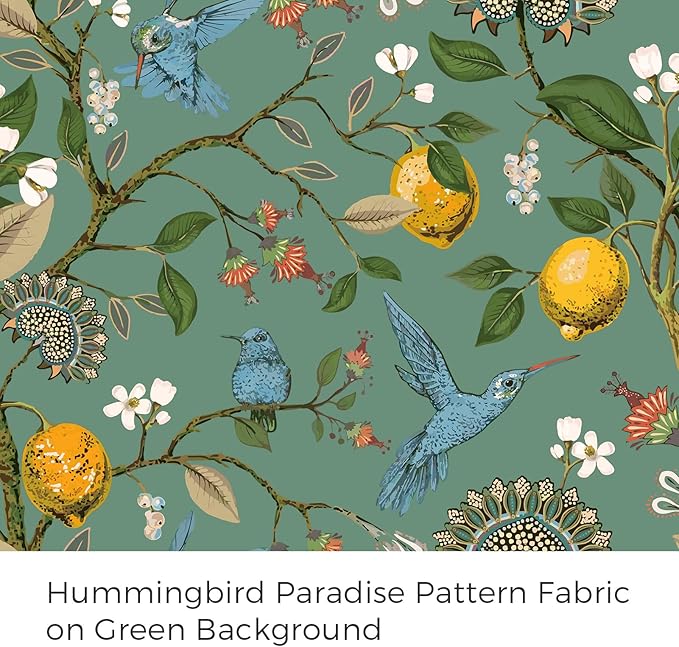 Topfinel 102 Inches Long Vintage Cottagecore Chinoiserie Curtains & Drapes Botanical Floral Flower Lemon Hummingbird Patterned Sage Green Pioneer Woman Blackout Curtains 2 Panels Living Dining Room