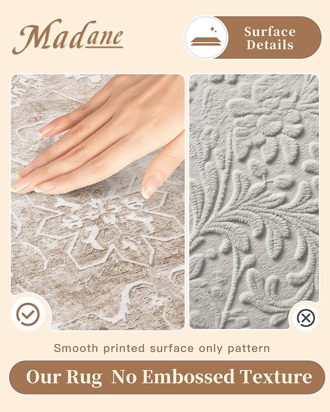 Madane Washable 6x9 Area Rugs for Living Room, Vintage Natural Rug with Non-Slip Backing, Soft Stain Resistant Throw Rugs Thin Carpet for Bedroom Dining Room Farmhouse (6 x 9, Brown/Sand)