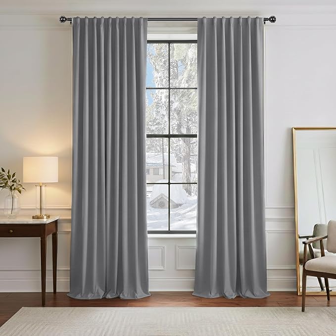 PONY DANCE Blackout Curtain Blinds - 42-inch Wide by 90-inch Long, Silver Grey Thermal Insulated Light Block Back Tab/Rod Pocket Curtains Window Cover Shades for Bedroom Living Room, 2 Panels