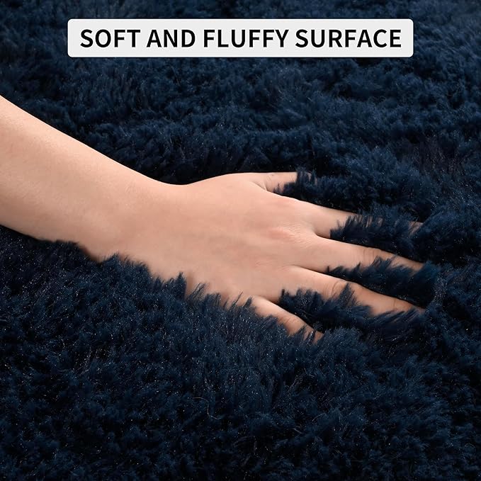 Tepook Soft Fluffy Rugs for Bedroom, 4x6 Area Rug for Living Room, Modern Shaggy Room Rug for Kids Boys Girls, Plush Throw Rugs Indoor Nursery Home Decor Rug with Non-Slip Bottom, Navy Blue