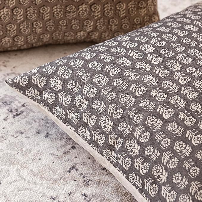 Foindtower Set of 2 Decorative Vintage Floral Print Throw Pillow Covers Neutral Modern Farmhouse Cushion Covers Boho Home Decor for Sofa Couch Chair Bedroom Living Room,22×22 Inch,Rustic Gray
