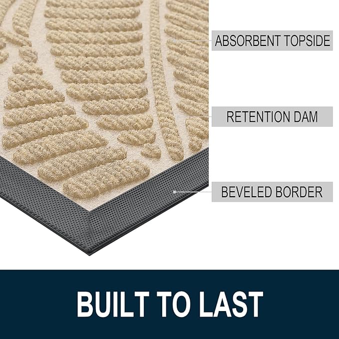 Colorxy Waterproof Doormat, Sturdy Natural Rubber Front Indoor Mat, Non Slip Low Profile Indoor Outdoor Door Mats, Stain and Fade Resistant Floor Mat, Easy Clean Patio Entrance Mat, 47''x24'', Beige