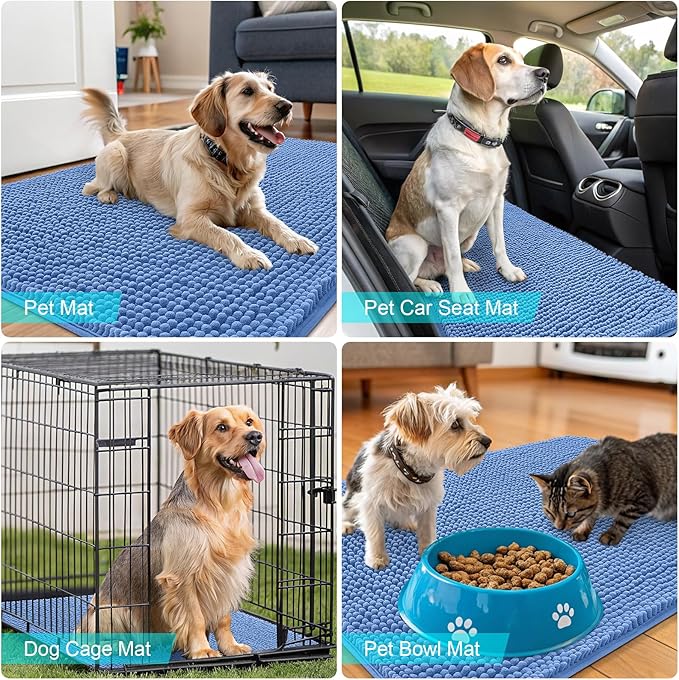 OLANLY Dog Door Mat for Muddy Paws 44x32, Absorbs Moisture and Dirt, Absorbent Non-Slip Washable Doormat, Quick Dry Chenille Mud Mat, Entry Indoor Entryway Carpet for Inside Floor, Cornflower Blue