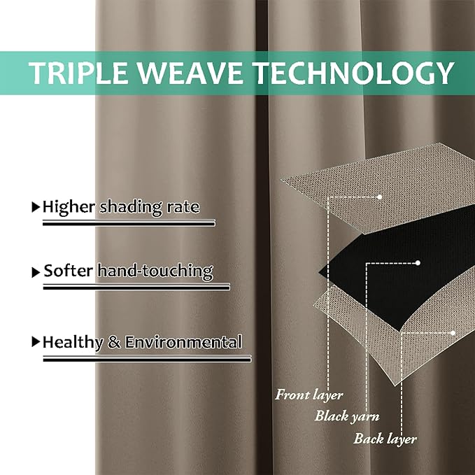 NICETOWN Total Shade Curtains and Draperies, Heavy-Duty Full Light Shading Drapes with Black Liner Backing for Villa/Hall/Dorm Window（Taupe, Package of 2 Panels, 70 inches Wide x 95 inches Long