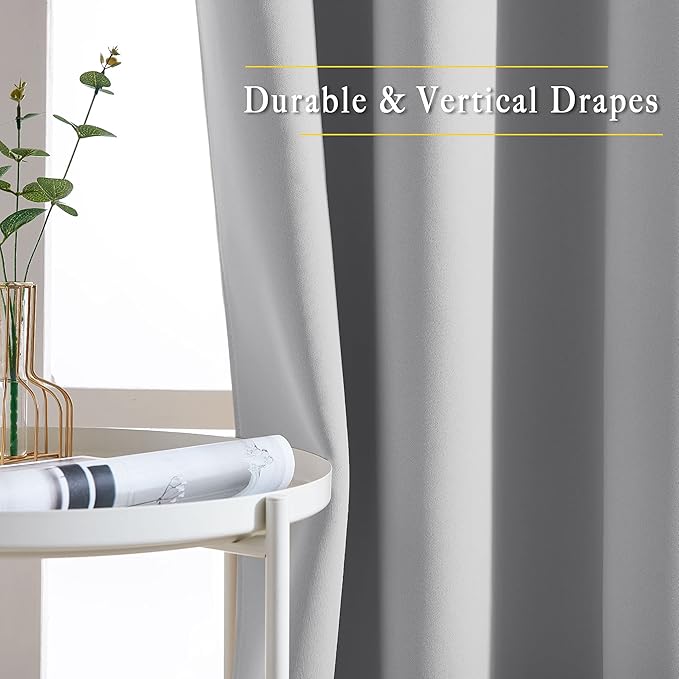 NICETOWN Room Darkening Curtains for Living Room - Easy Care Solid Thermal Insulated Grommet Light Blocking Vertical Drapes for Bedroom (Silver Grey, W37 x L84, 2 Panels)