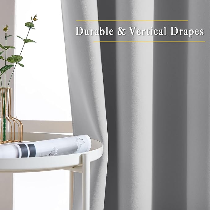 NICETOWN Blackout 72 inch Curtains for Kids Room, Grommet Room Darkening Thermal Insulated Solid Window Treatments Sound Reducing for Bedroom, 2 Panels, W37 x L72, Silver Grey