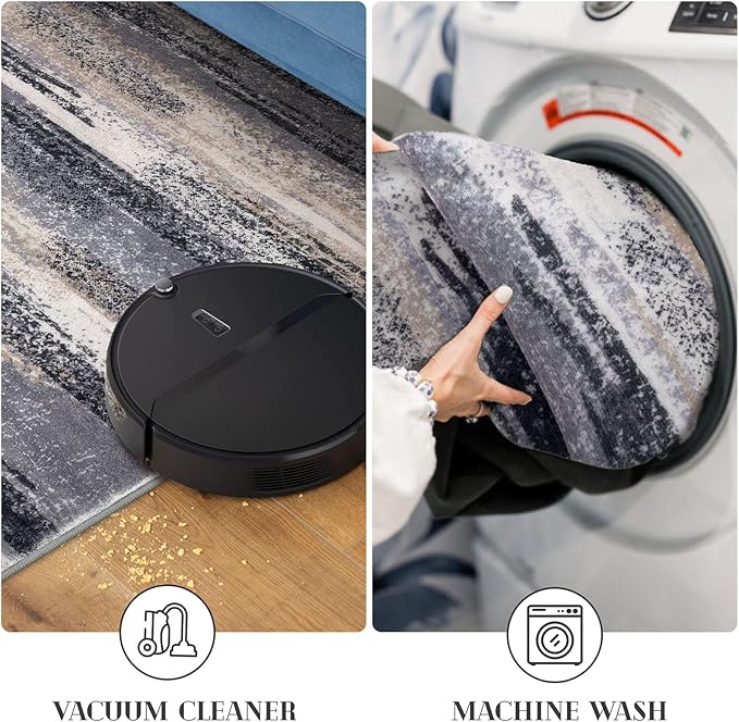 Lansny Modern Abstract 5x7 Machine Washable Area Rug Non-Slip Soft Bedroom Living Romm Rug Grey Black Multi Ultra Thin Print Faux Wool Floor Carpet Throw Rugs for Nursery Playroom Dining Room Indoor