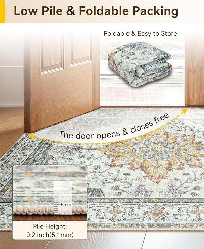 RELEANY Area Rugs 2'x4' Kitchen Rugs Entry Rug Small Rugs for Entryway Kitchen Bathroom Door Mat Indoor Entrance,Washable Non Slip, Light Yellow Carbon Grey Orange