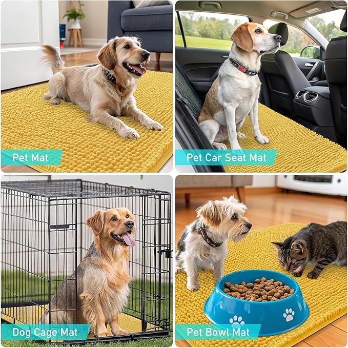 OLANLY Dog Door Mat for Muddy Paws 59x32, Absorbs Moisture and Dirt, Absorbent Non-Slip Washable Doormat, Quick Dry Chenille Mud Mat for Dogs, Entry Indoor Entryway Carpet for Inside Floor, Yellow