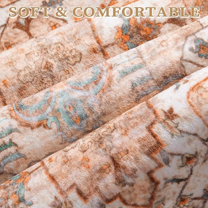 SERISSA Boho 8x10 Area Rugs Peach Cream, Washable Vintage Large Living Room Rug Non-Slip, Ultra Soft Oriental Print Distressed Farmhouse Carpet for Dining Room Bedroom Dorm Office Home Decor