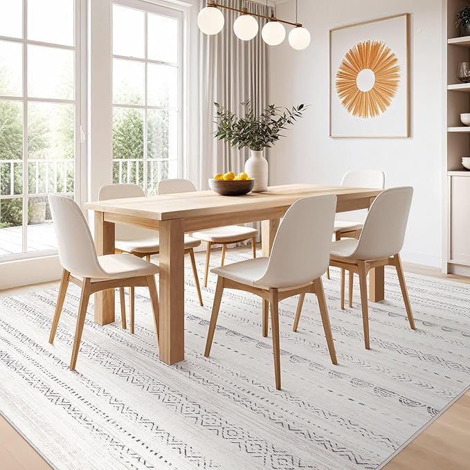 Nakagishi 10x12 Area Rug Living Room: Washable Boho Large Neutral Soft Farmhouse Modern Rugs Stain Resistant Moroccan Non-Slip Indoor Floor Carpet for Bedroom Nursery Kids Playroom Office- Gray
