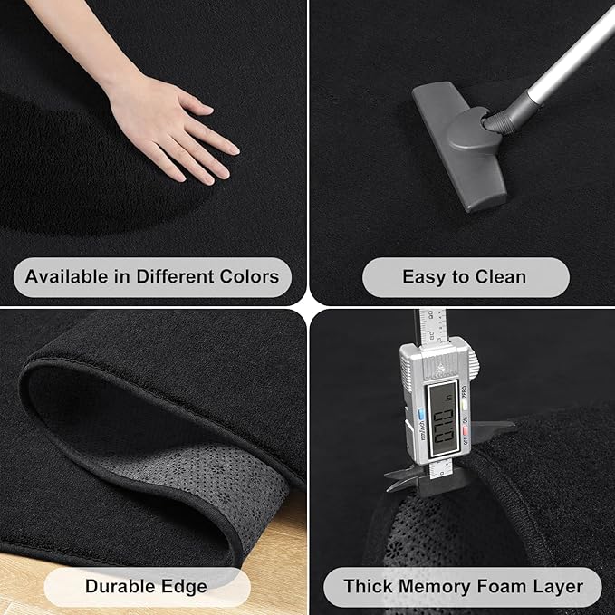 Amearea Large Modern Area Rugs for Bedroom Living Room, 8x10 Feet Black Thickened Memory Foam Rug, Fluffy Indoor Washable Rugs Non Slip Minimalist Carpet for Boys Girls Dorm Nursery Room Decor