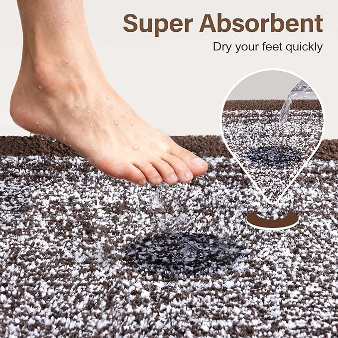36x24 Large Bathroom Rugs Washable Non Slip, Brown Bath Mat for Bathroom Floor Tub, Soft Absorbent Quick Dry Mats for Shower, Bathtub,Home Decor