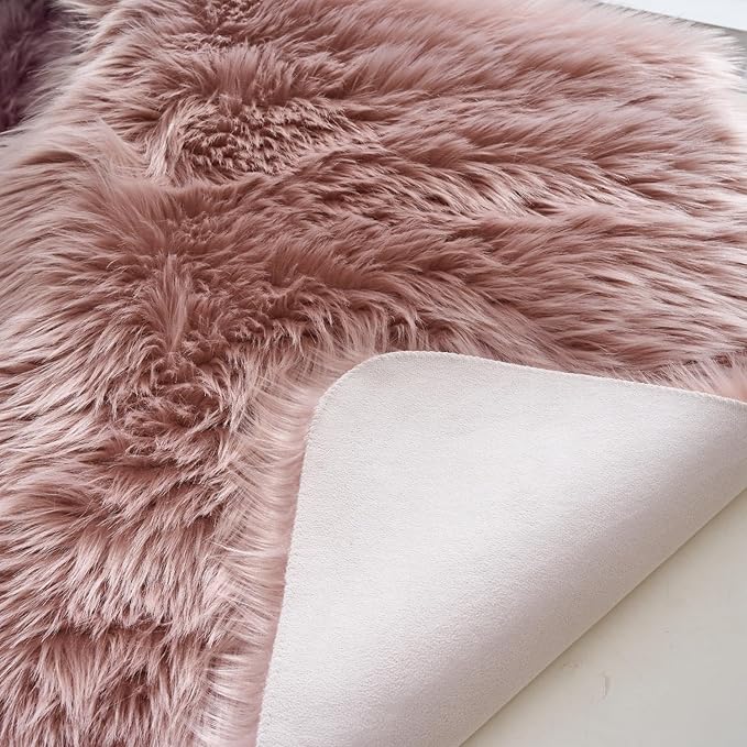 EasyJoy Ultra Soft Fluffy Shaggy Area Rug Faux Fur Rug Chair Cover Seat Pad Fuzzy Area Rug for Bedroom Floor Sofa Living Room (2 x 3 ft Sheepskin, Pink)